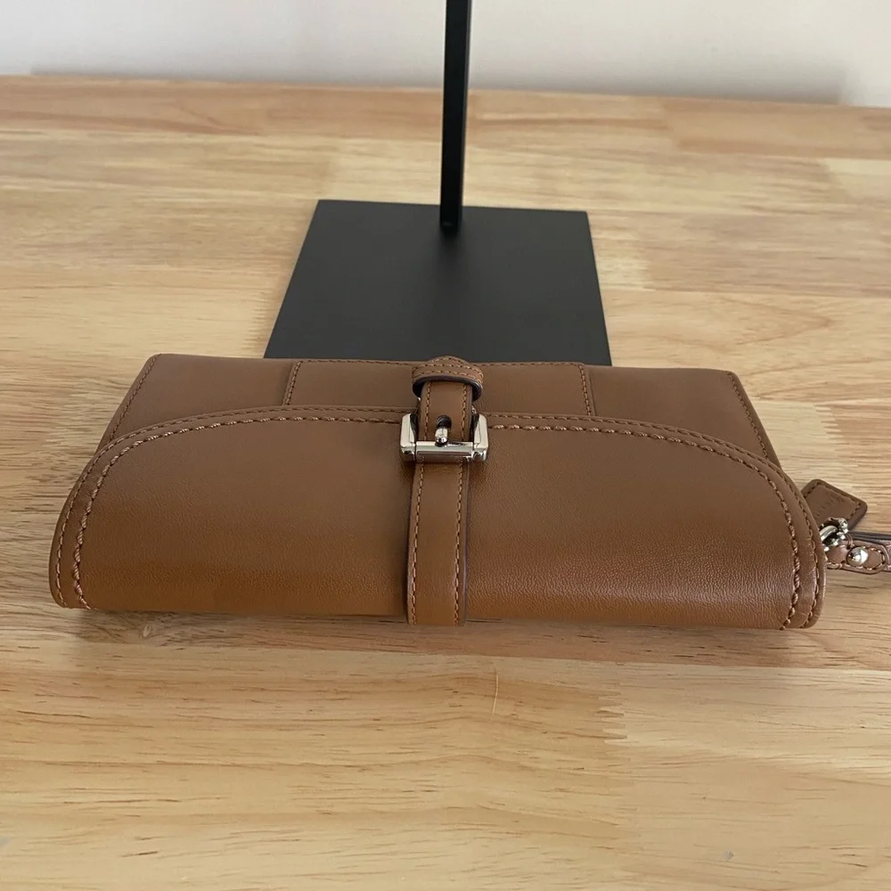 Coach Tan Leather Buckle Wristlet Clutch with Silver Hardware - Picture 11 of 14
